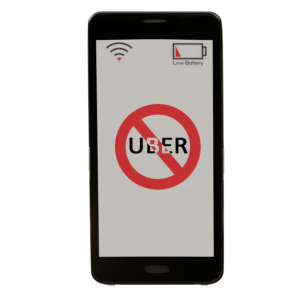 Picture of a phone with No Uber sign